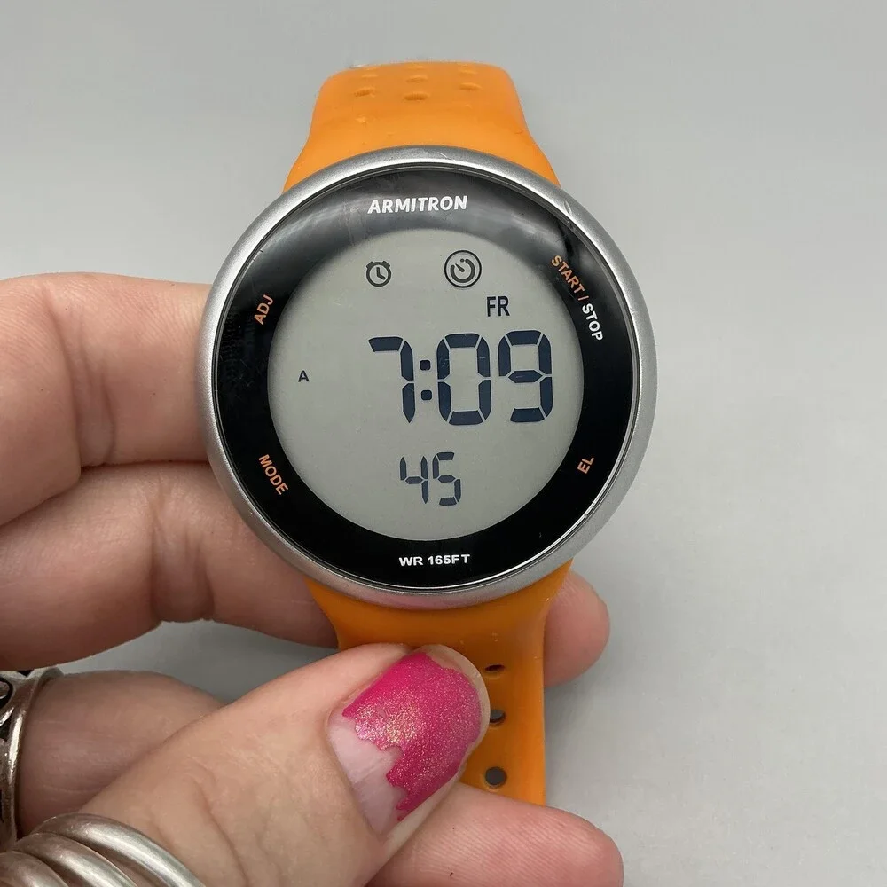Armitron Pro Sport Mens Watch 43mm Digital Alarm Orange Resin 40/8423 M1185A